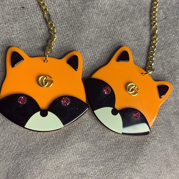 Gucci Orange Black Fox/Raccoon Red Pink Rhinestone Gold Marmont GG Chain Charms - Picture 5 of 5